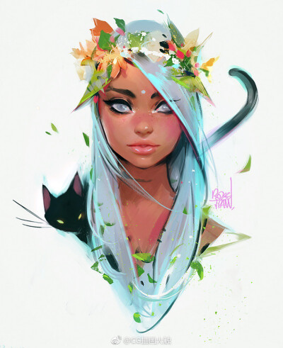 美女与宠物！美国插画师 Ross Tran的作品，DA:rossdraws ​ ​ ​​​