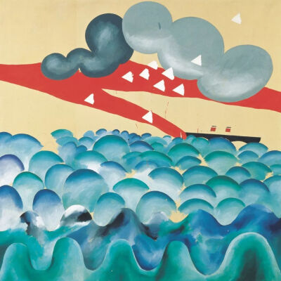 大卫·霍克尼《横渡大西洋》，布面油彩，183×183cm，1965年，路德维希夫妇捐赠