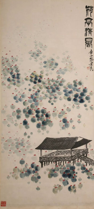 齐白石《四季山水十二条屏》之一，纸本设色，138×62cm，1932年，重庆中国三峡博物馆藏