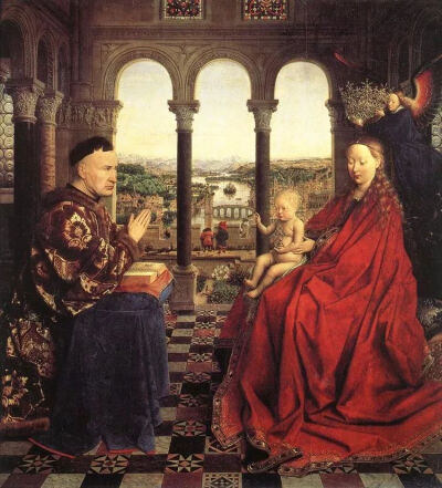 扬·凡·艾克（Jan Van Eyck）《洛林大臣的圣母》，66×62cm，1435年，巴黎卢浮宫