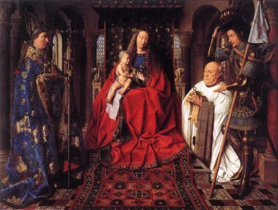 扬·凡·艾克（Jan Van Eyck）《卡农的圣母》，油彩画板，122×157cm，1434-1436年，比利时公共美术博物馆