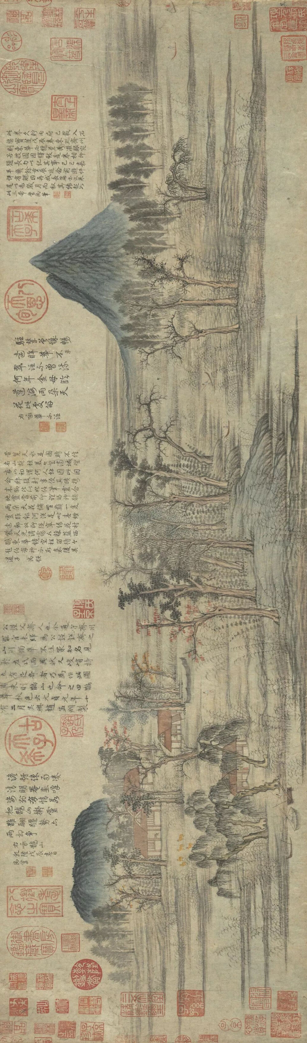 赵孟頫《鹊华秋色图》，纸本设色，28.4×90.2cm，元代，作者为好友周密所画故乡济南的秋景