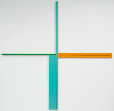 Robert Mangold, Aqua/Green/Orange + Painting, Acrylic and black pencil on canvas with aluminium bar, 244.5×249.6cm, overall installed, 1983  © 2018 Robert Mangold / Artists Rights Society (ARS), New Y…