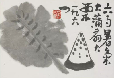 李苦禅《蒲扇西瓜》，纸本水墨，24×34cm，1964年