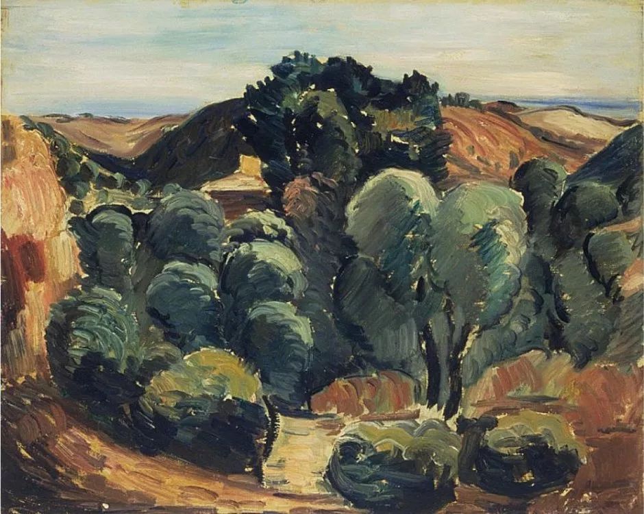 马斯登·哈特利《Landscape》，油画，36.8×46.4cm，1925年