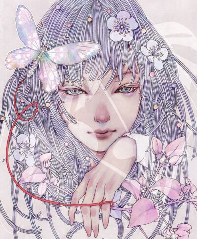 画师木村智博​少女插画作品欣赏。作者画风细腻柔美，精致的发丝点缀着美丽的花朵，唯美的少女带着天使般的梦幻。