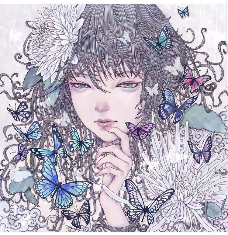 画师木村智博​少女插画作品欣赏。作者画风细腻柔美，精致的发丝点缀着美丽的花朵，唯美的少女带着天使般的梦幻。