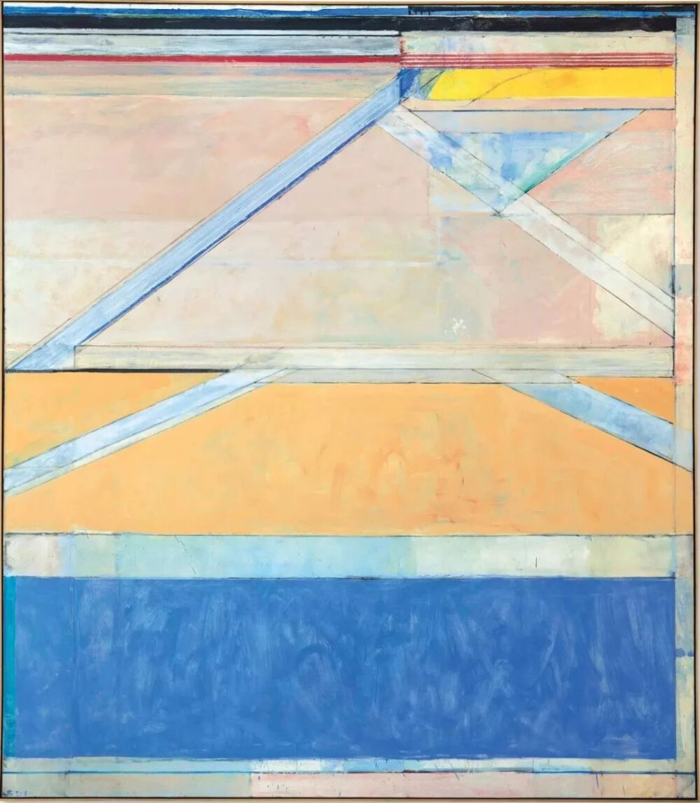 理查德·迪本科恩《海洋公园#126》，布面油画、木炭，236.2×205.7cm，1984年。该作品在2018年纽约佳士得拍卖上以2393.8万美元落槌（约合人民币1.6亿元）。
