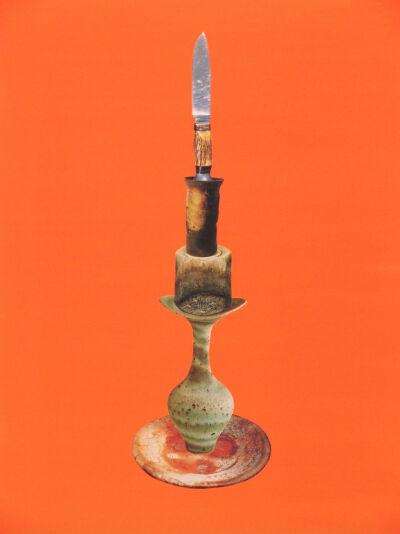 Sterling Ruby《Balanced Stack of Pottery and Knife》，纸上拼贴，71.1×57.2cm，2005年