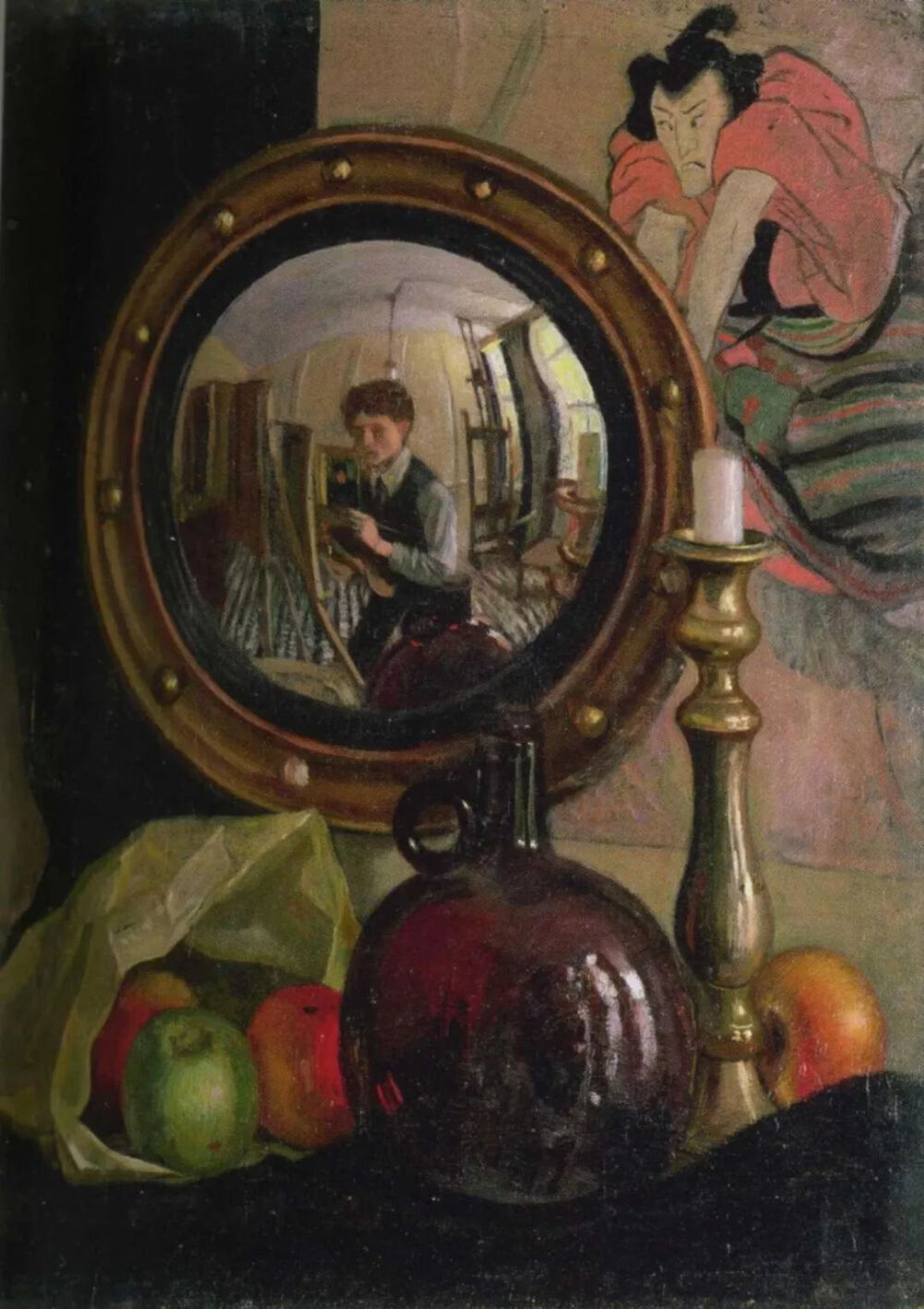 Mark Gertler《Still Life With Self-Portrait》，1918年