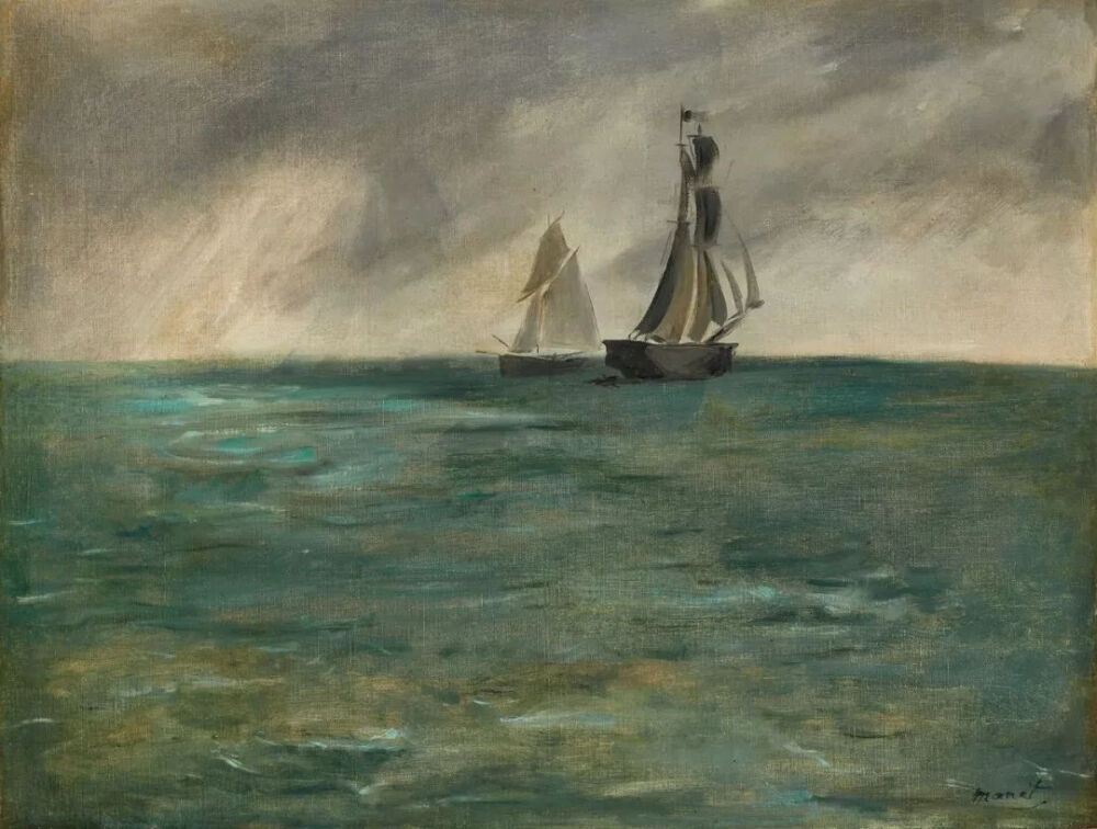 爱德华·马奈（Edouard Manet）《暴风雨中的海上航行》（Ships at Sea inStormy Weather），布面油画，55×72.5cm，1873年
