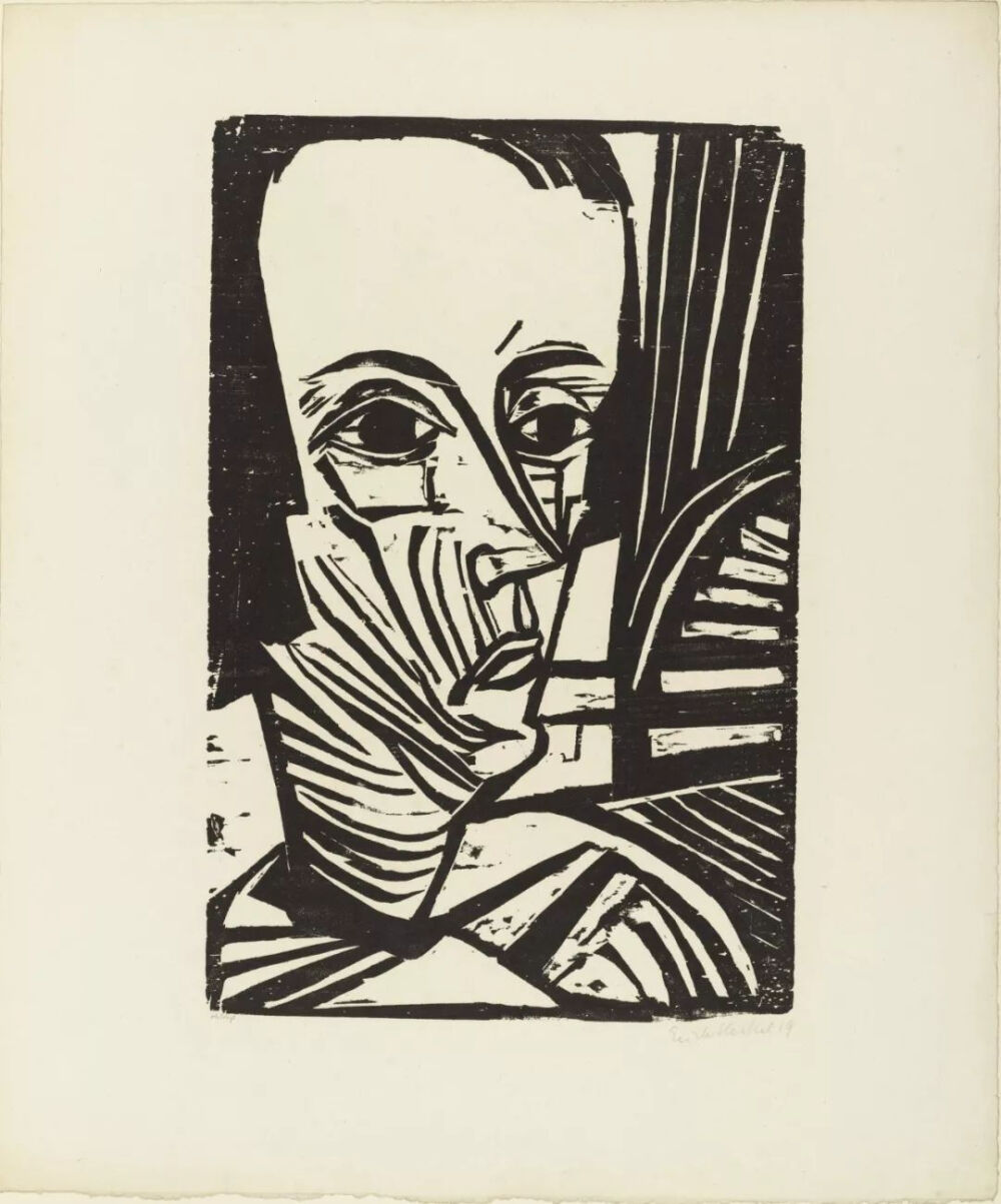 埃里希·黑克尔《Erich Heckel》，木刻版画，61.8×61cm，1913年