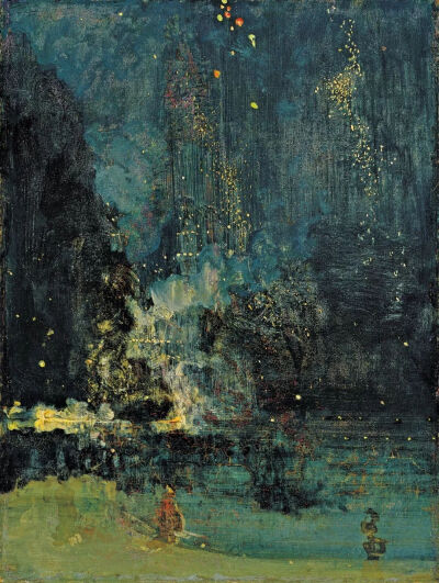 惠斯勒《黑与金的夜曲：坠落的烟火》，布面油画，46.6×60.2cm，1862年