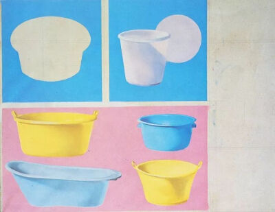 西格玛尔·波尔克《Plastik-Wannen》，布面油画， 94×120cm，1964年