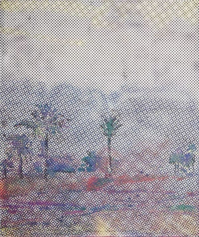 西格玛尔·波尔克《Rasterbild mit Palmen》，布面油画， 130×110cm，1966年