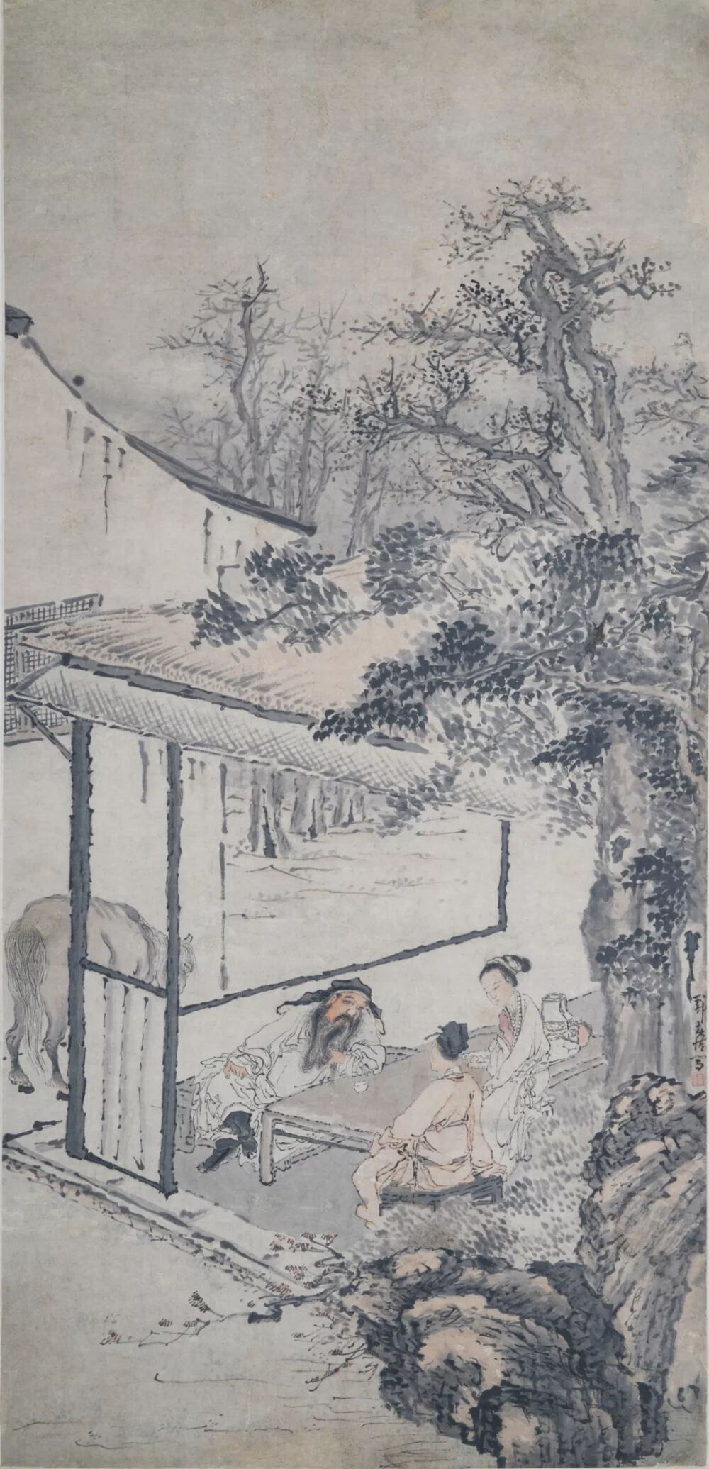 黄慎《风尘三侠图》，纸本设色、轴，105×50.5cm，清代，重庆中国三峡博物馆藏