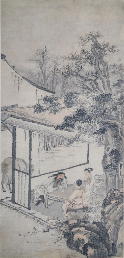 黄慎《风尘三侠图》，纸本设色、轴，105×50.5cm，清代，重庆中国三峡博物馆藏