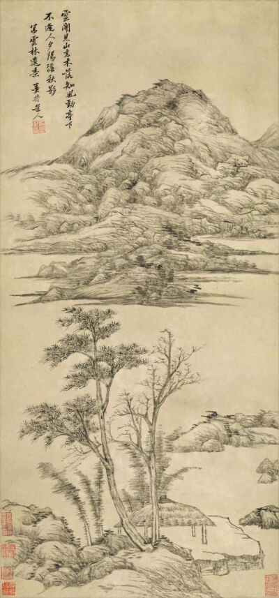 吴历《夕阳秋影图》，纸本水墨，75.2×35.3cm，清代，辽宁省博物馆藏