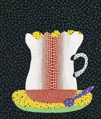 草间弥生《Coffee Cup》，丝网印花，77×68cm，1985年
