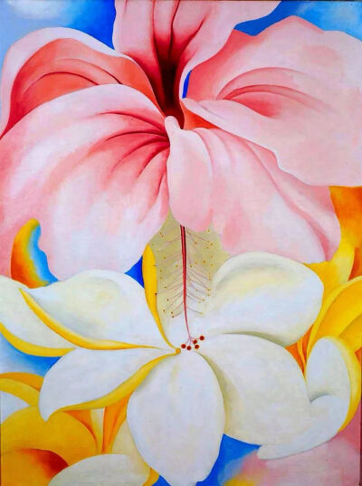 乔治亚·欧姬芙《Hibiscus With Plumeria》，纸本水彩，1939年