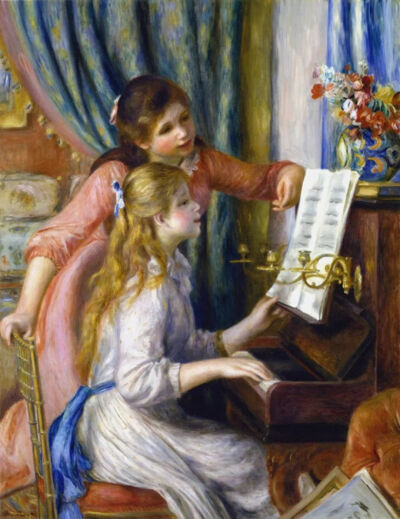 皮埃尔·奥古斯特·雷诺阿《Two Young Girls at the Piano》，布面油画，111.8×86.4cm，1892年