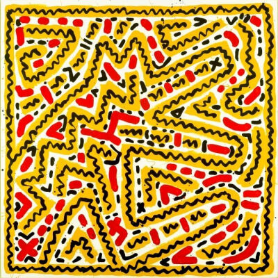 Keith Haring《Untitled（Dog）》，钢上烤瓷油画，109.2×109.2cm，1982年