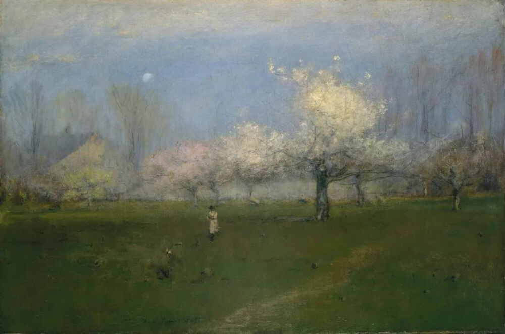 乔治·英尼斯《Spring Blossoms，Montclair，New Jersey》，布面油画，73.7×114.9cm，约1891年