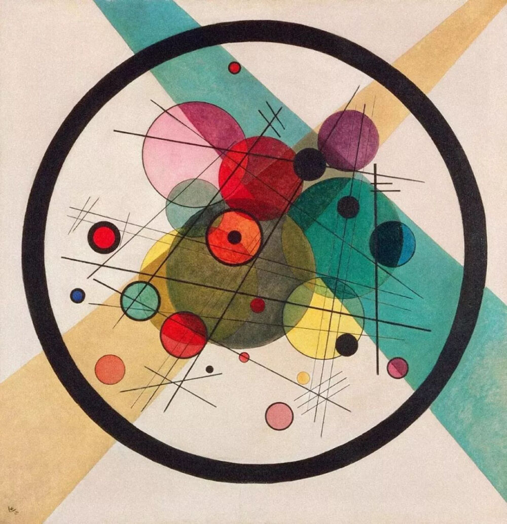 瓦西里·康定斯基《Circles in a Circle》，布面油画，98.7×95.6cm，1923年