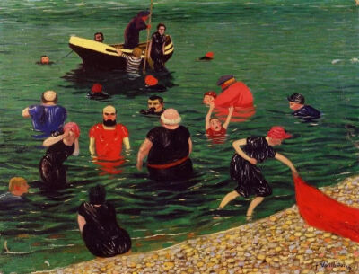 费利克斯·瓦洛东《Bathing in Etretat》，1899年