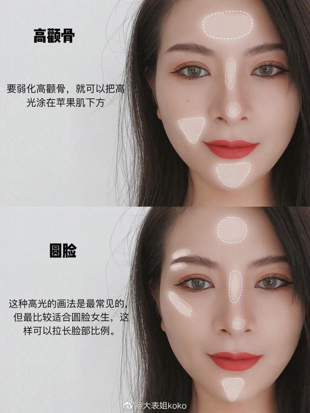 适合6种不同脸型画的高光教程。带文字解说
