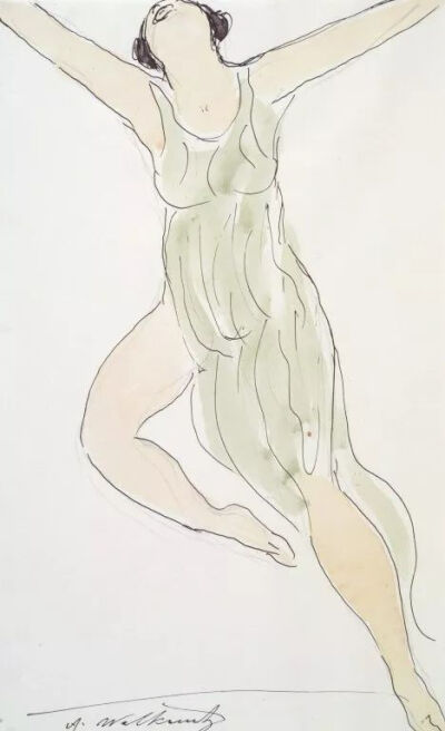 亚伯拉罕·沃科维茨 《Isadora Duncan #29》，水彩墨水画，35.6×47cm，1915年