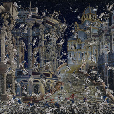 Raqib Shaw《Arrival of the Ram King-PARADISE LOST II》，274.3×274.3cm，2011-2018年