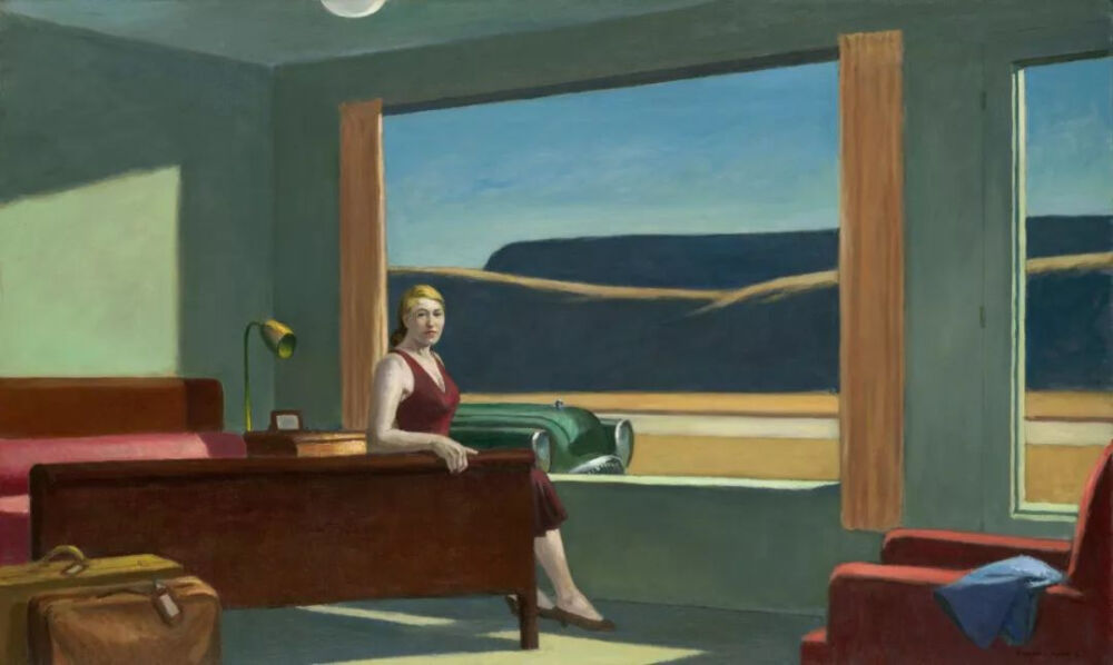 爱德华·霍普《Western Motel》，布面油画，77.8×128.3cm，1957年