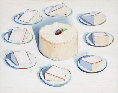 韦恩·弟伯（Wayne Thiebaud）《Around the Cakes》，布面油画，56.2×71.2cm，1962年 © Wayne Thiebaud / Licensed by VAGA, New York, NY.