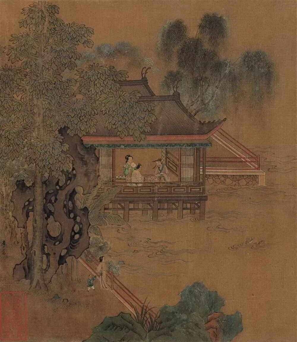 李嵩《桐荫对弈图》，绢本设色，24.8×25.8cm，宋代，台北故宫博物院藏