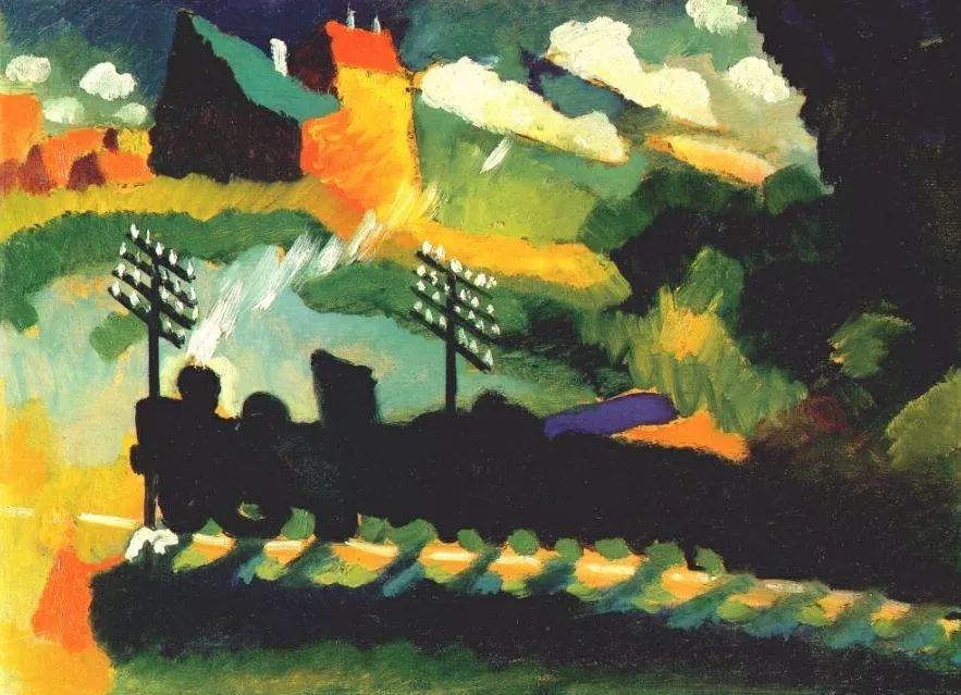 瓦西里·康定斯基《Murnau View With Railway and Castle》，木板油画，36×49cm，1909年