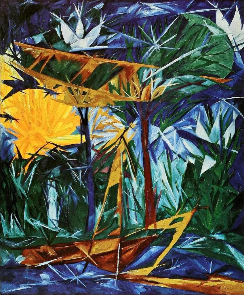 娜塔莉亚·冈察诺娃《Yellow and Green Forest》，布面油画，102×85cm，1913年