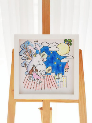 籽米美术彩铅中秋画