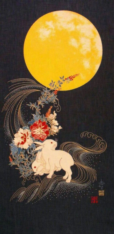 朴素织物上的兔子图案。