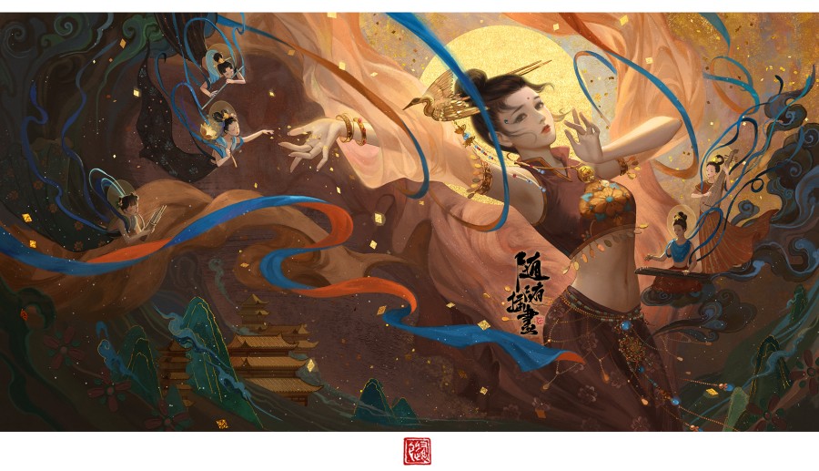 手绘 敦煌舞姬by养猫画画的随随 插画