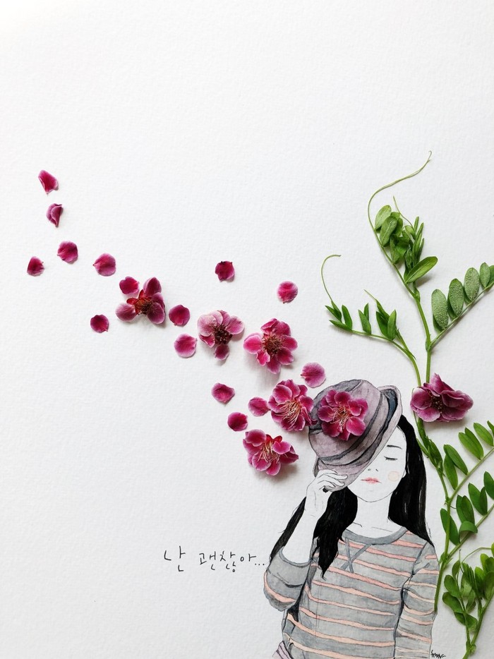 花卉植物与手绘的组合画作 ~ 韩国画师Hoobak作品