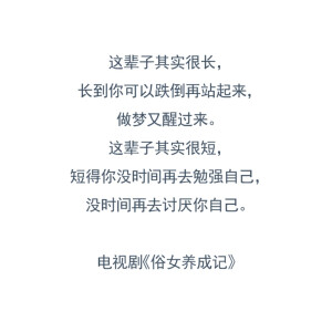 这辈子其实很长，长到你可以跌倒再站起来，做梦又醒过来。这辈子其实很短，短得你没时间再去勉强自己，没时间再去讨厌自己。
——《俗女养成记》