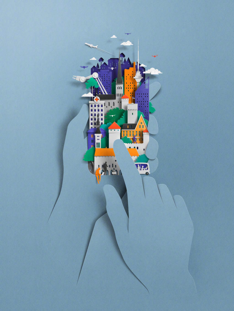 来自插画家 Eiko Ojala 作品一组，他的作品初看很像是剪纸作品，但设计师曾亲自说明这些作品都是数字艺术作品，更接近插画的感觉 | /ploom.tv/