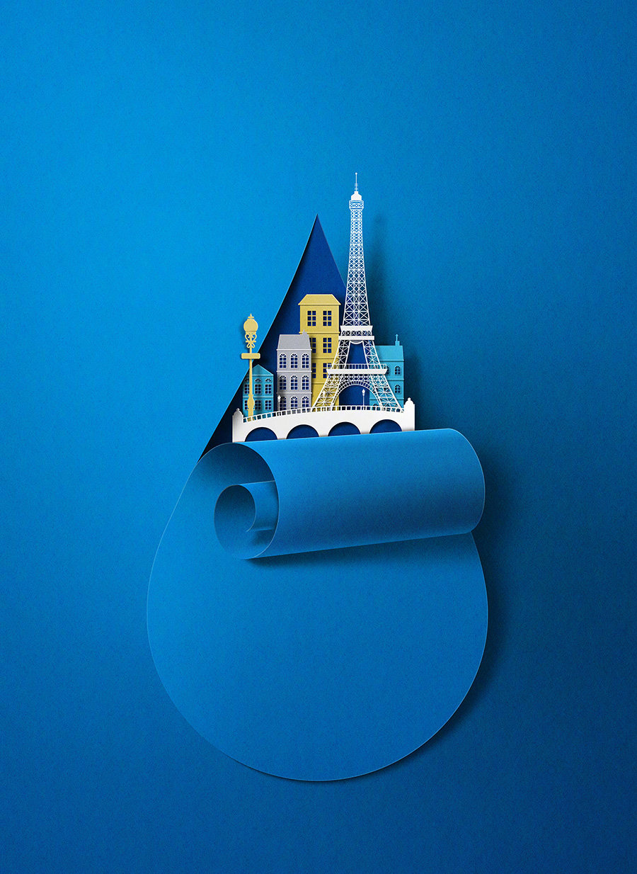 来自插画家 Eiko Ojala 作品一组，他的作品初看很像是剪纸作品，但设计师曾亲自说明这些作品都是数字艺术作品，更接近插画的感觉 | /ploom.tv/