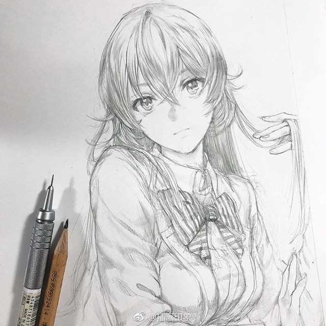 漂亮女孩人物铅笔插画~【插画师：知花シンジ 】