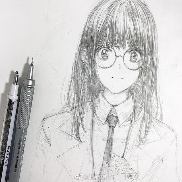 漂亮女孩人物铅笔插画~【插画师：知花シンジ 】