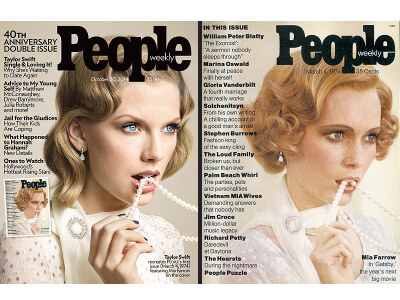 Taylor Swift 霉霉《People》四十周年特刊，向1974年创刊号封面女郎Mia Farrow在《了不起的盖茨比》中所扮演的Daisy致敬
People Magazine 14年10月刊
shot by Martin Schoeller