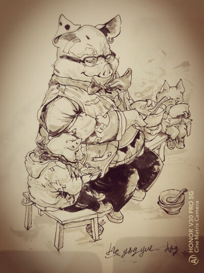 金政基叔叔的猪，画起来是真的香