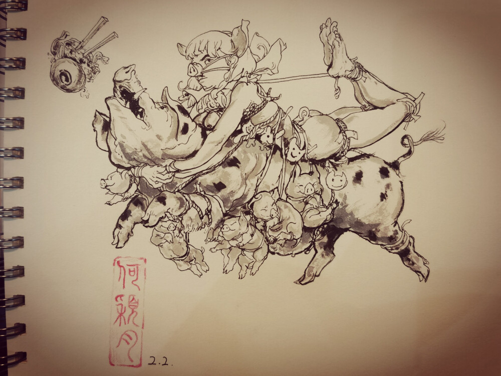 金政基叔叔的猪，画起来是真的香