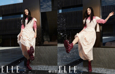 #杨幂 鱼骨辫# 杨幂登《ELLE》十一月刊封面，深V红裙搭配鱼骨辫发型，用活泼调皮完美平衡浓艳与夸张，大幂幂的少女感多年不变。